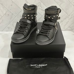 SAINT LAURENT PARIS Saint Laurent Black Leather Studded High Top Sneakers
